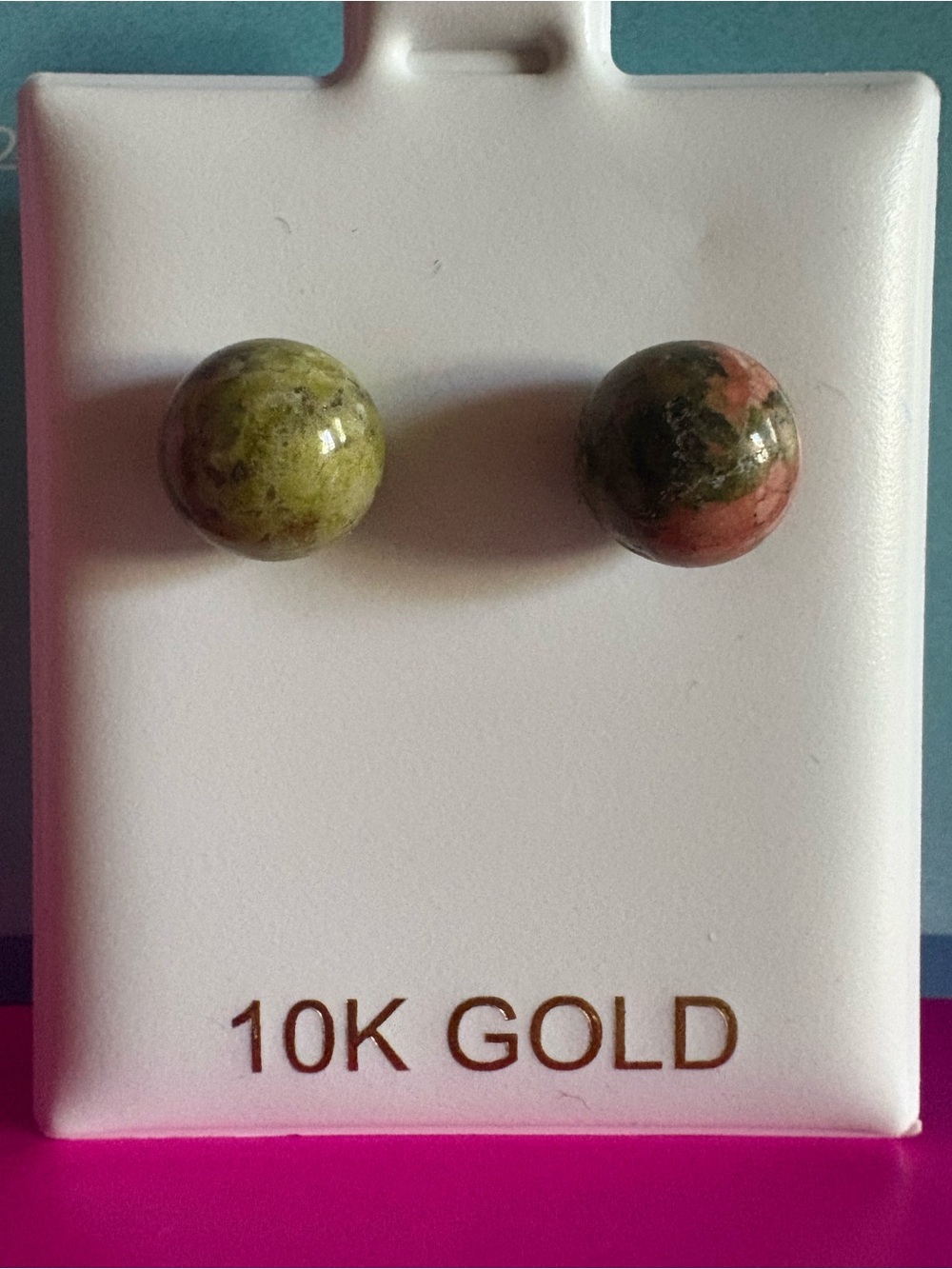 10K Solid Gold Studs with Unakite